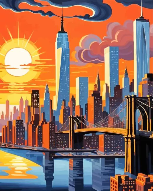 Illustration brooklyn skyline paint by number Brooklyn Skyline Paint By Numbers