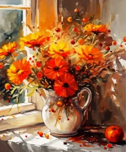 Abstract Orange Flowers Paint By Numbers