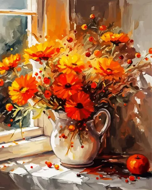 abstract orange flowers in vase paint by number Abstract Orange Flowers Paint By Numbers