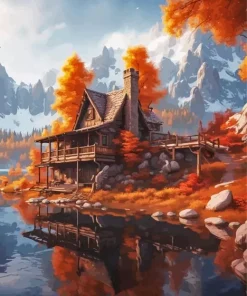 Fall Cabin Art Paint By Numbers