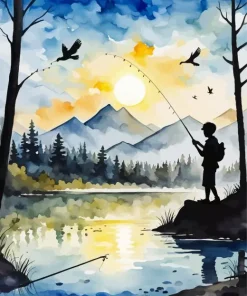 Aesthetic Fishing Silhouette Paint By Numbers