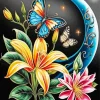 Flower With Butterfly Paint By Numbers