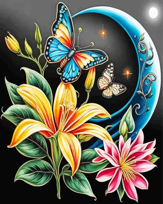 aesthetic flower with butterfly paint by number Flower With Butterfly Paint By Numbers