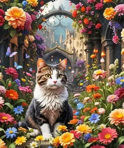 Flowers And Cat Paint By Numbers