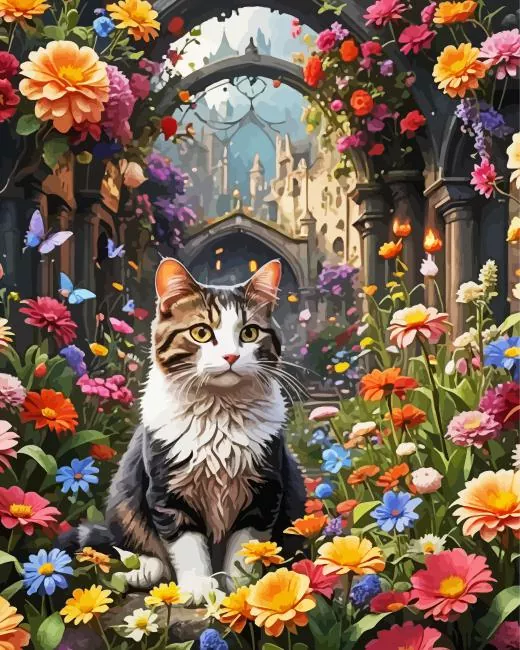 aesthetic flowers and cat paint by number Flowers And Cat Paint By Numbers
