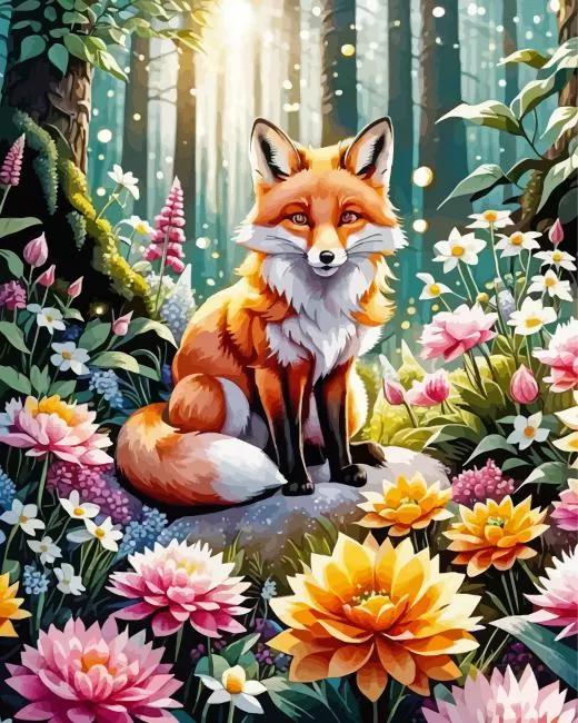 aesthetic flowers fox art paint by number Flowers Fox Art Paint By Numbers