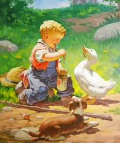 Boy And Duck Paint By Numbers