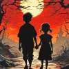 Boy And Girl Silhouette Paint By Numbers