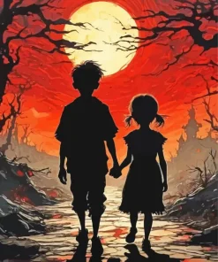 Boy And Girl Silhouette Paint By Numbers