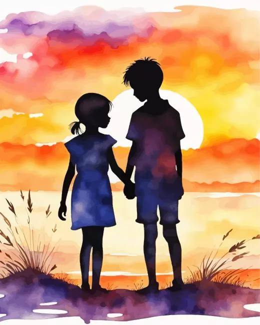 boy and girl silhouette sunset paint by numbers Boy And Girl Paint By Numbers