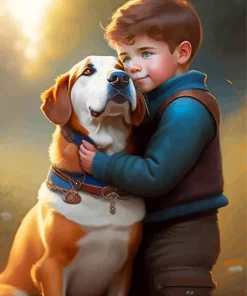 Boy Hugging Dog Paint By Numbers