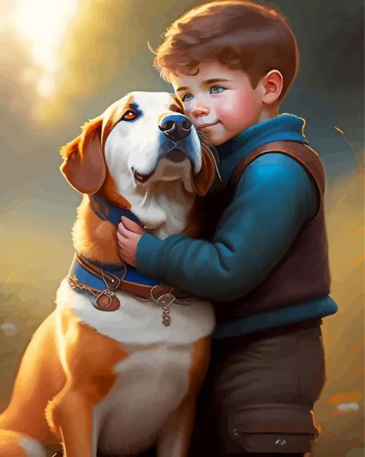 boy hugging dog paint by numbers Boy Hugging Dog Paint By Numbers