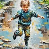 Boy Jumping In Puddle Paint By Numbers