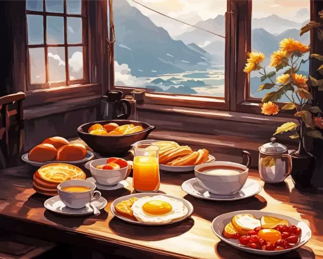 breakfast in mountains paint by number Breakfast In Mountains Paint By Numbers