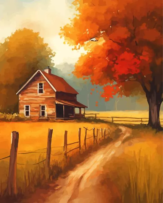 fall farmhouse art landscape paint by numbers Fall Farmhouse Art Paint By Numbers
