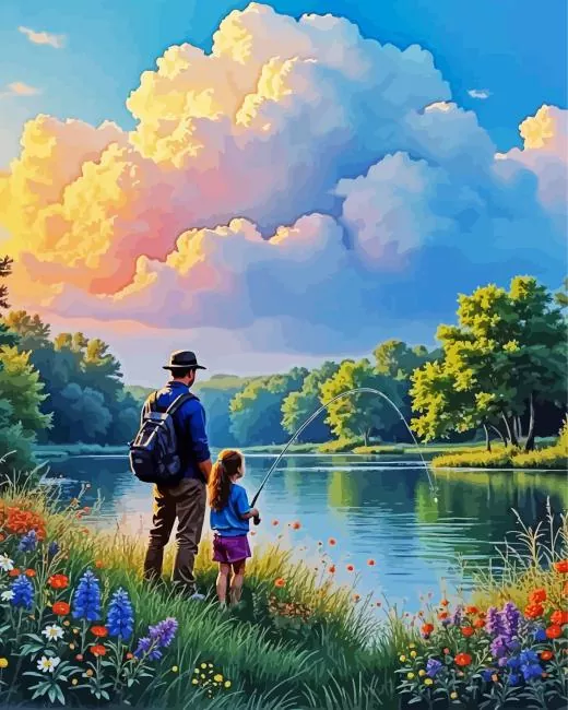 father and daughter fishing art paint by numbers Father And Daughter Paint By Numbers