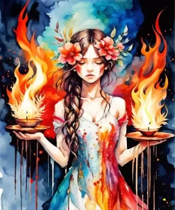 Fire And Girl Art Paint By Numbers