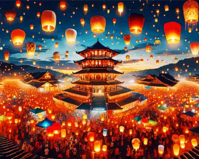 floating lantern festival paint by number Lantern Festival Paint By Numbers