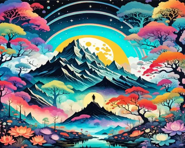floral mountain landscape art paint by numbers Floral Mountain Landscape Paint By Numbers