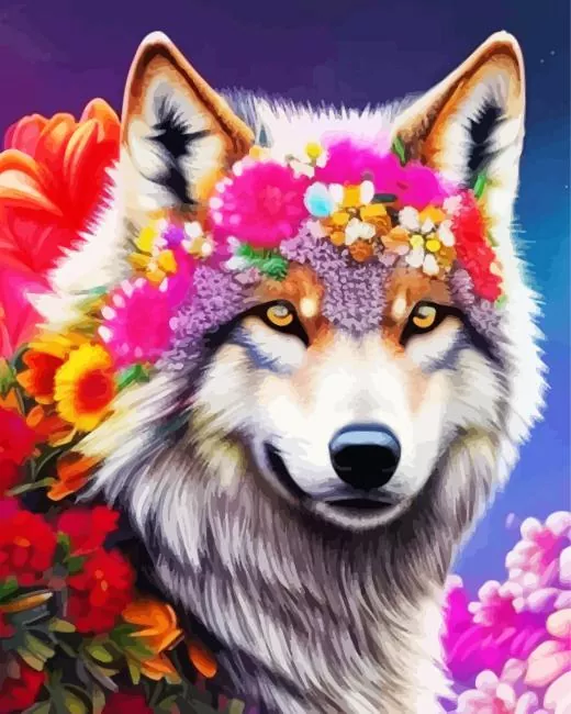 floral wolf paint by number Floral Wolf Paint By Numbers