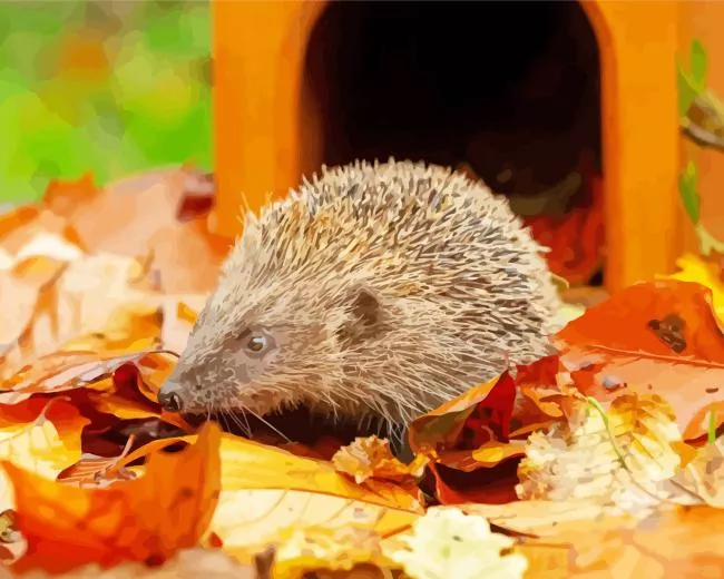 hedgehog with leaves paint by number Hedgehog With Leaves Paint By Numbers